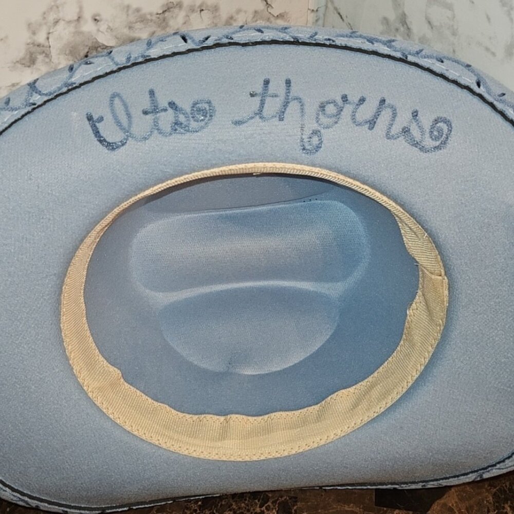 Custom Baby Blue Fedora burned Every Rose Has its Thorns - Picture 3 of 5